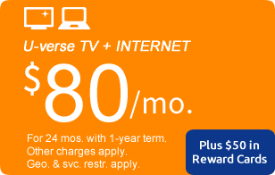 AT&T U-verse - Double Play $80 TV+Internet Bundle